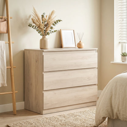 3-Drawer Storage Organiser Unit, Chest of Drawers for Bedroom, Living Room, 80 x 39 x 73cm, Oak