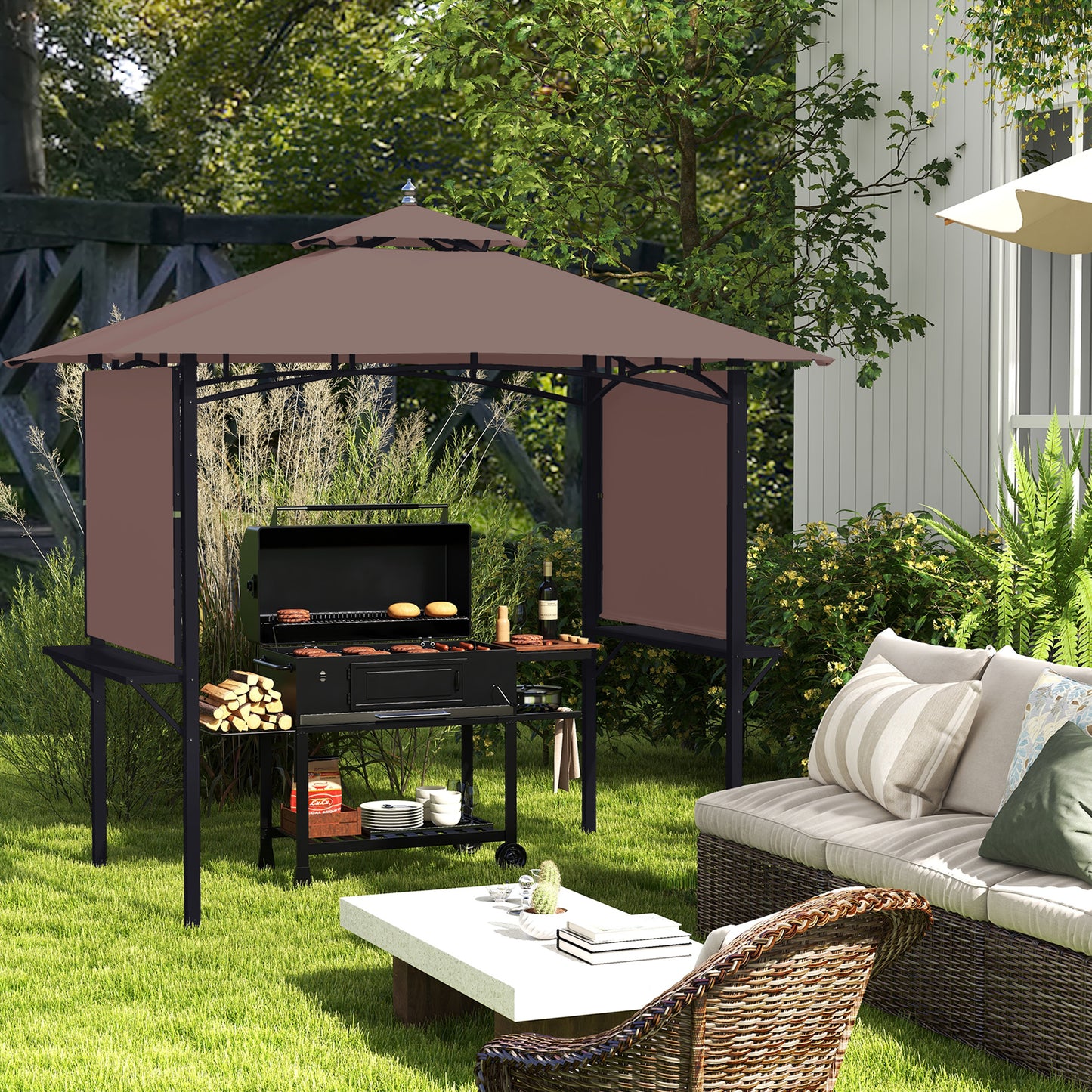 2.4 x 1.5 m (8' x 5') Grill Gazebo Canopy with Extendable Side Awnings