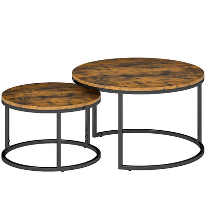 Set of Two Wood-Effect Stacking Tables - Rustic Brown