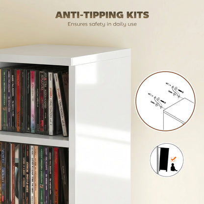 Set of 2 CD Media Display Shelf Unit Tower Rack with Adjustable Shelves, High Gloss White