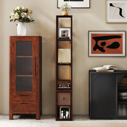 Floor Lamp with Shelves, LED Column Modern Standing Lamp with Fabric Drawer, Adjustable Brightness