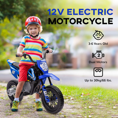 12V Kids Electric Motorbike, Kids Electric Ride on motorcycle w/ Twist Grip Throttle, Training Wheels, Blue