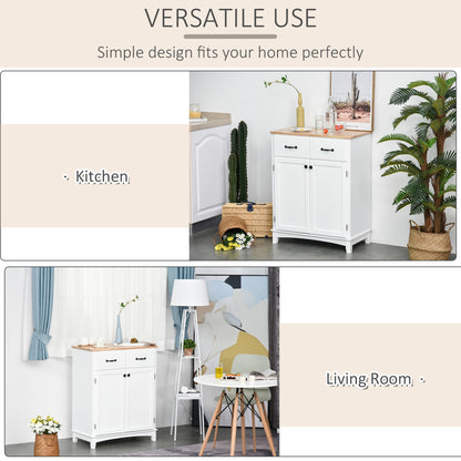 Modern Kitchen Cupboard, Wooden Storage Cabinet, Tableware Organizer with 2 Drawers for Living & Dining Room, White