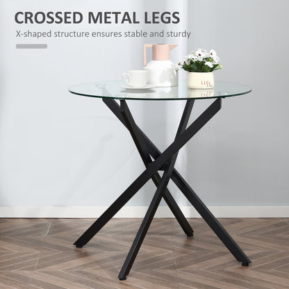 Dining Table with Clear Tempered Glass Top, Round Table with Metal Legs, Modern Kitchen Table for Dining Room Living Room