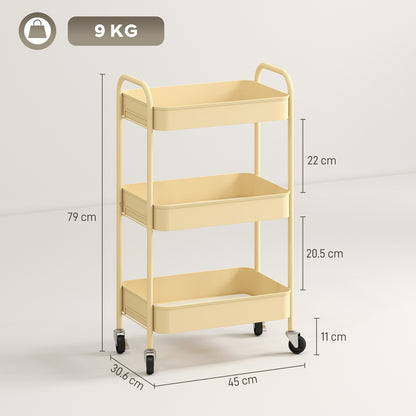 Three-Tier Steel Storage Trolley - Yellow