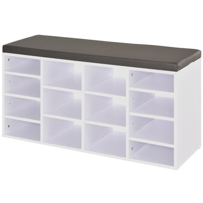 Multi-Storage Shoe Rack with 14 Compartments Cushion Moving Shelves, Solid Frame Foot Pads, White