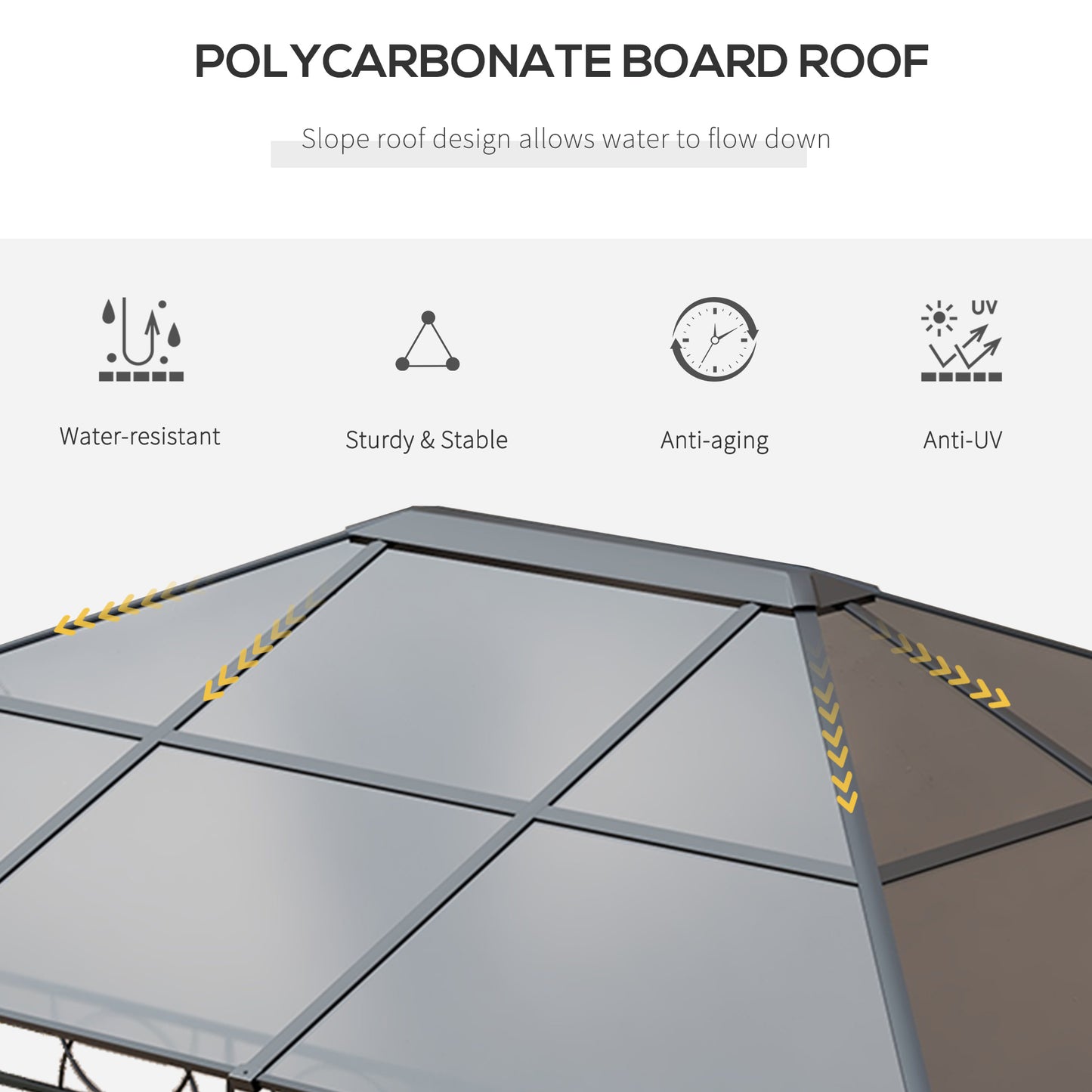 Hardtop Gazebo Garden Pavilion w/ UV Resistant Polycarbonate Roof, Curtains, Steel & Aluminium Frame, 3 x 4(m), Grey