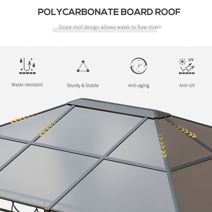 Hardtop Gazebo Garden Pavilion w/ UV Resistant Polycarbonate Roof, Curtains, Steel & Aluminium Frame, 3 x 4(m), Grey