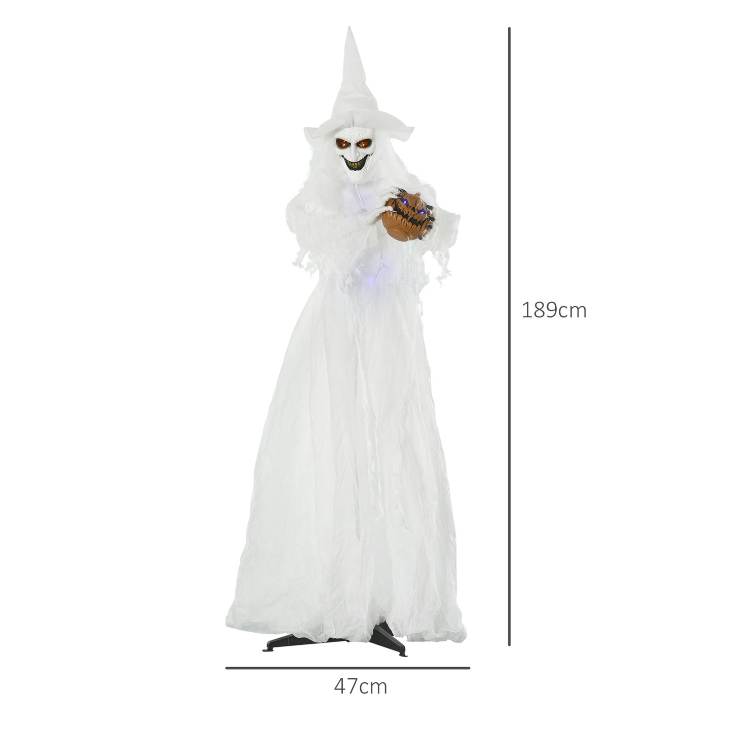 74 Inch Halloween Decorations White Witch Holding Pumpkin Head, Standing Skeleton Ghost Prop Life Size