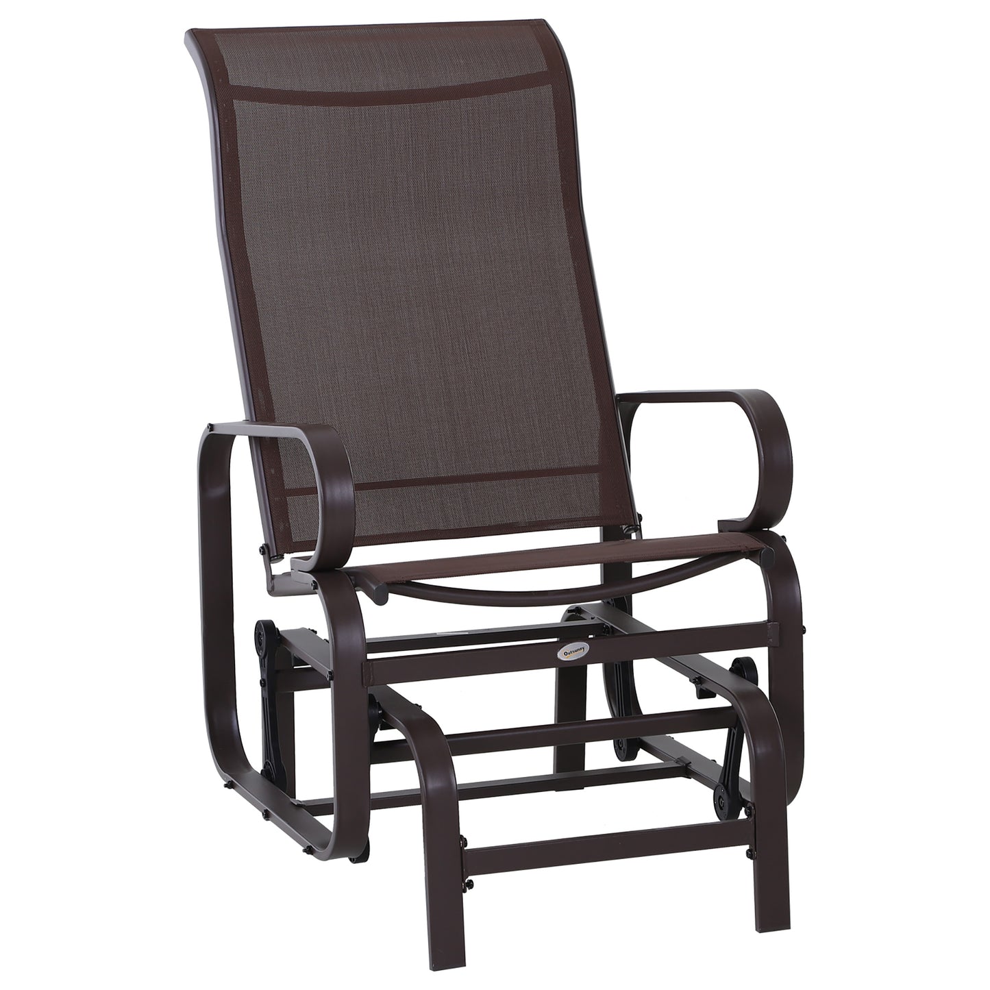 Outdoor Gliding Rocking Chair with Sturdy Metal Frame Garden Comfortable Swing Chair, Brown