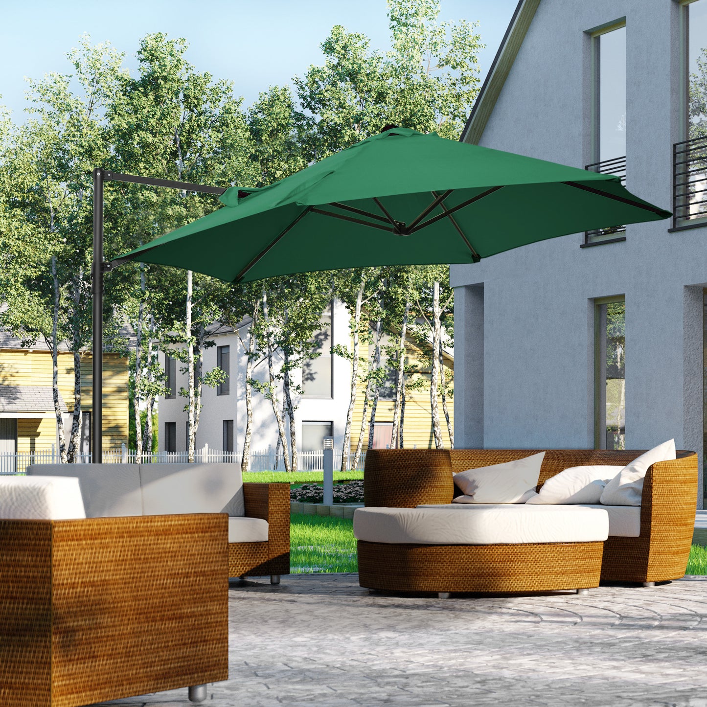 2.5M Garden Cantilever Parasol, Offset Roma Patio Umbrella Hanging Sun Shade Canopy Shelter