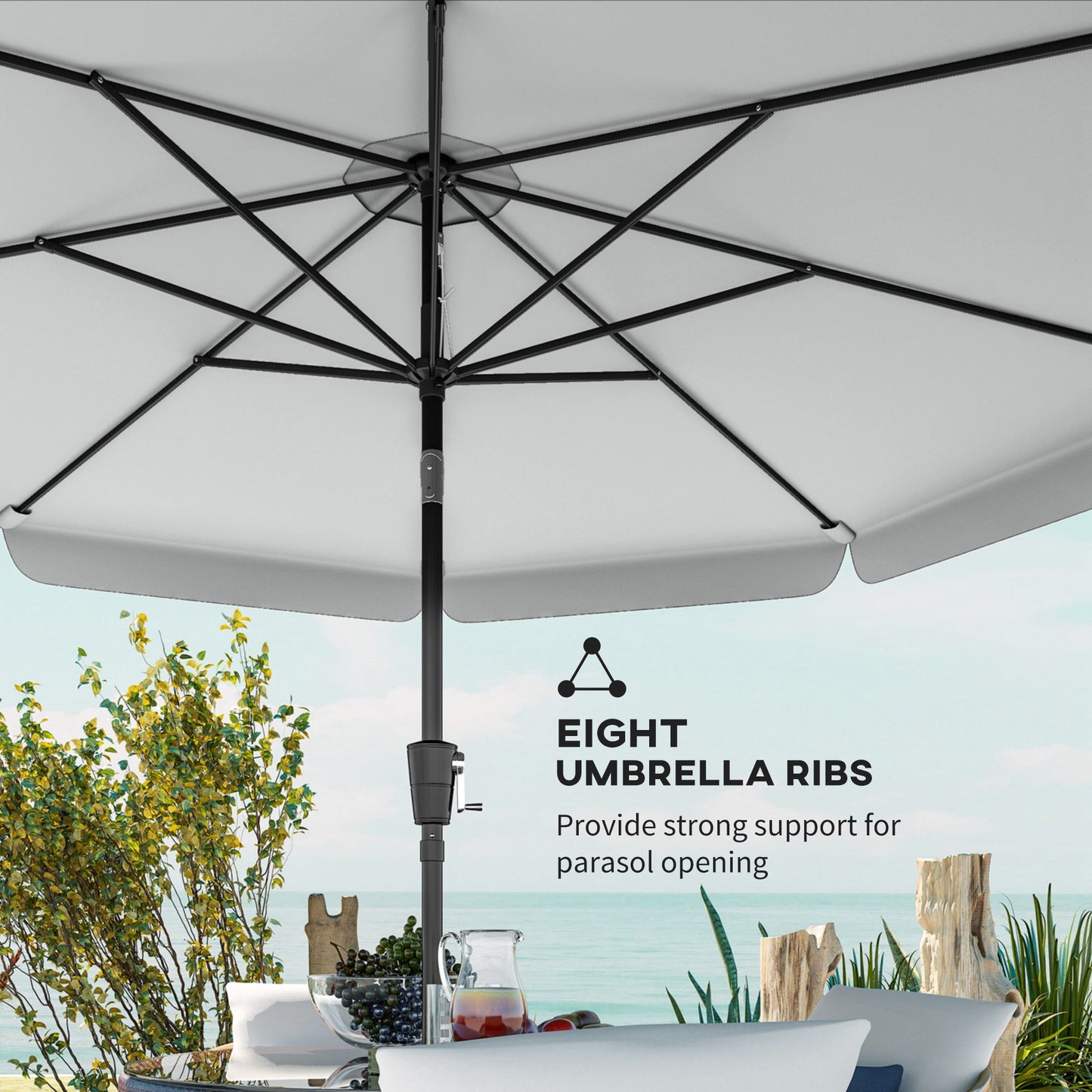 3 m Garden Parasol with Tilt Mechanism & Crank Handle, UPF 30+ Patio Umbrella Outdoor Table Umbrella, Light Grey