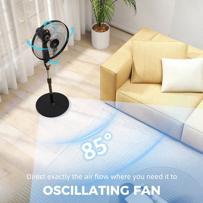 40 cm Pedestal Standing Floor Fan, Oscillation Cooling Fan with Remote Control, Black