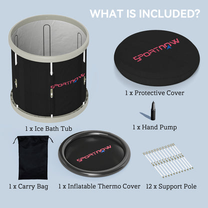 210L Outdoor Ice Bath Tub, with Lid, Cover, Carry Bag, Black