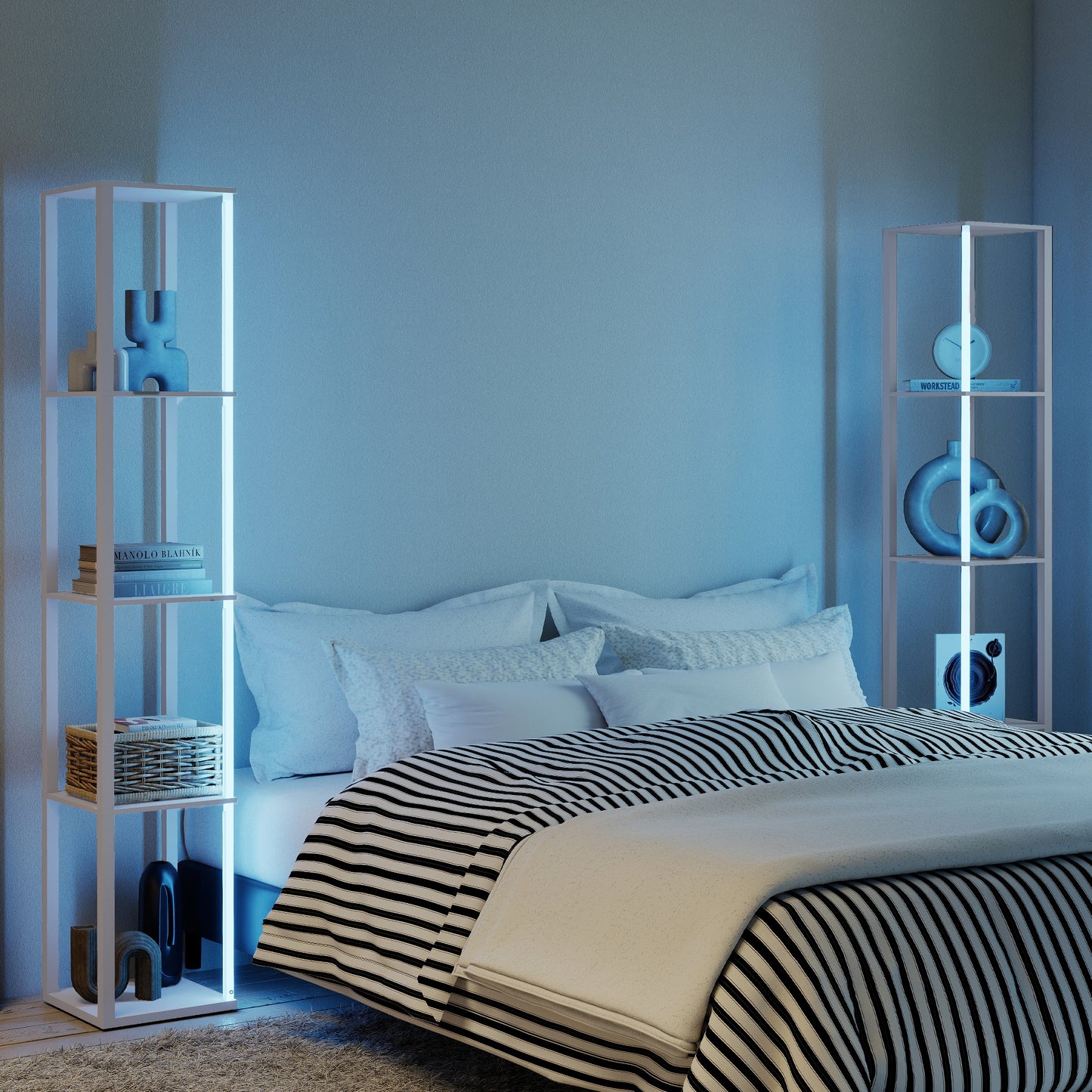 RGB LED Floor Lamp with Shelves, Modern Dimmable Standing Lamp with Remote Control