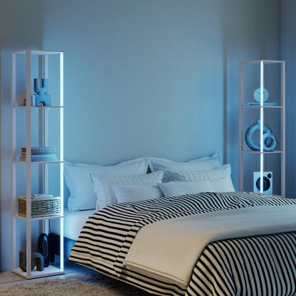 RGB LED Floor Lamp with Shelves, Modern Dimmable Standing Lamp with Remote Control