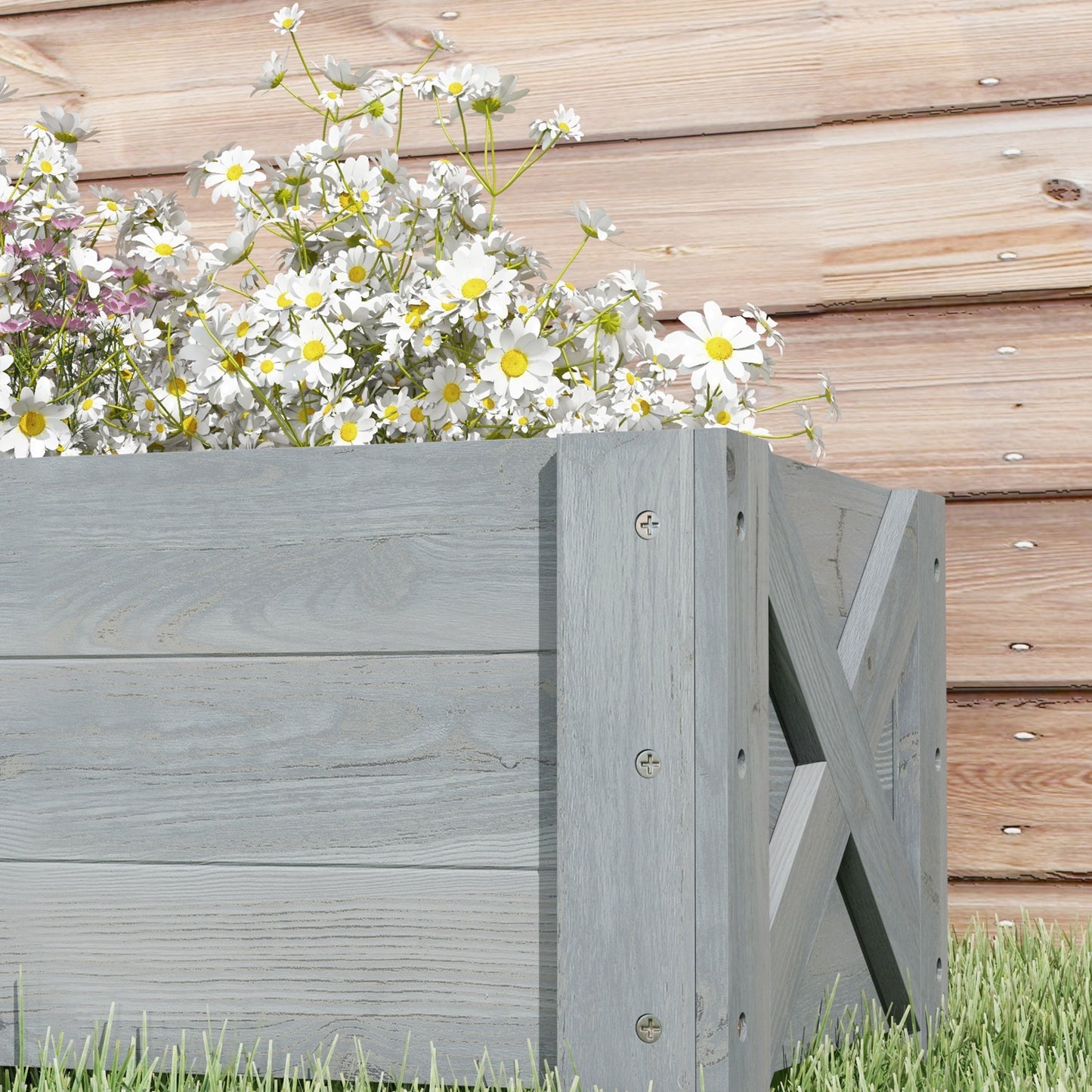 58L Garden Raised Bed Planter Grow Containers for Outdoor Patio Plant Flower Vegetable Pot Fir Wood, 100 x 36.5 x 36 cm, Grey