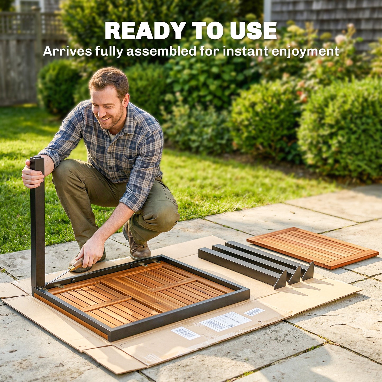 Patio Dining Table Expandable Outdoor Dining Table Acacia Wood Top 80-120 cm Natural and Black