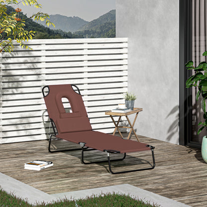 Folding Sun Lounger with Face Hole, 4-Position Adjustable Backrest Garden Recliner Chair Sunbed, Outdoor Lounge Chair