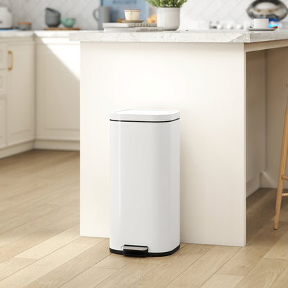 30L Kitchen Bin, Compact Pedal Bin with Soft-Close and Stay-Open Lid, Removable Bucket for Kitchen, Home, Office, Cream