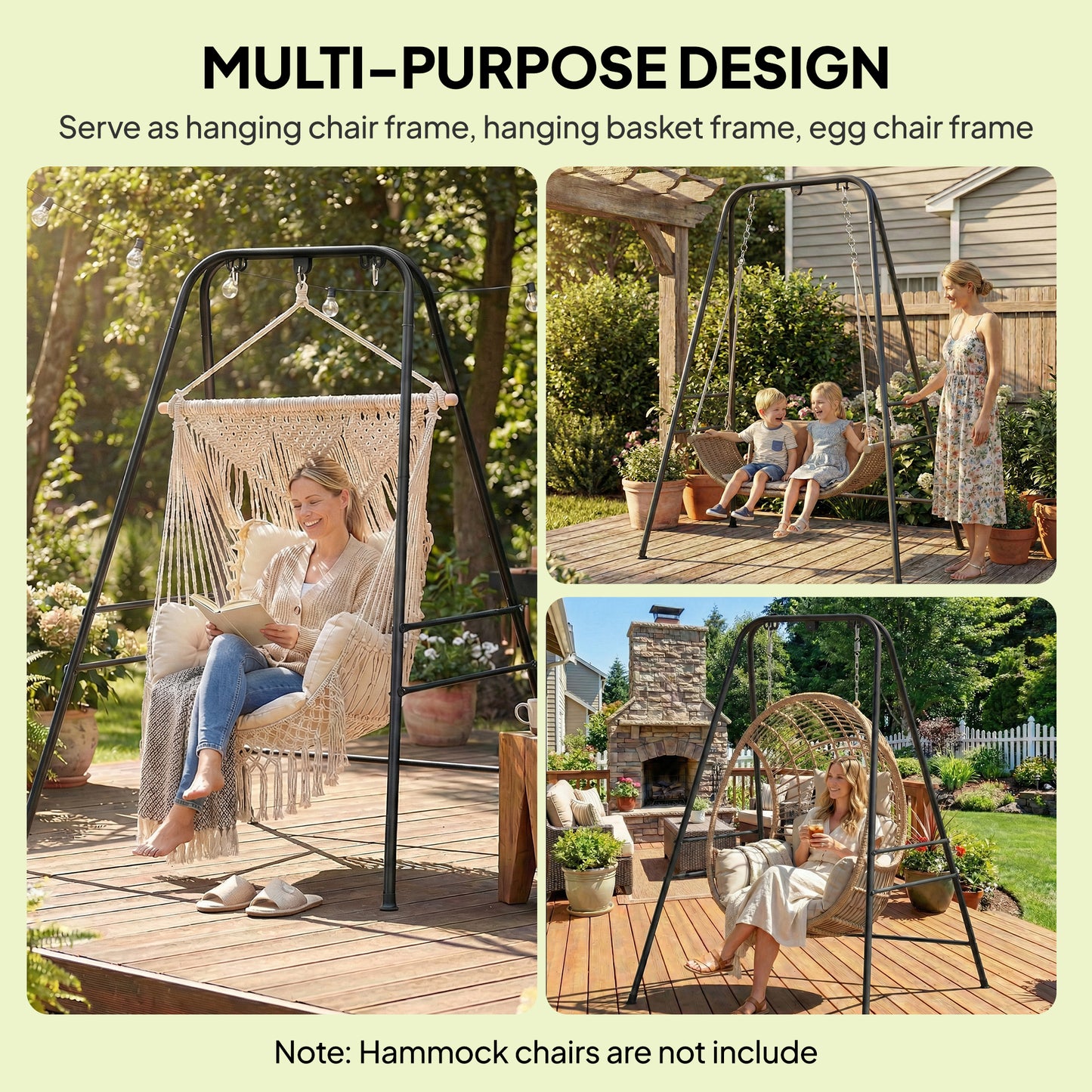 Hammock Chair Stand Only, 150KG Load Capacity, for Indoor Outdoor, Black
