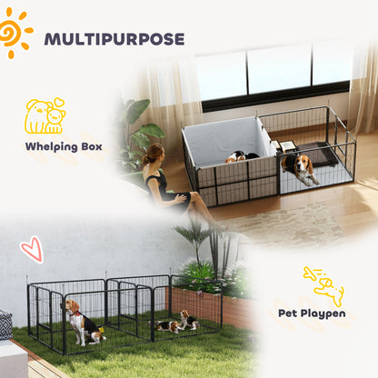 Seven-Panel Dog Whelping Box, Dog Playpen with Washable Whelping Pads, Wind-Resistant Fabric, for Small and Medium Dogs