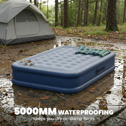 Inflatable Mattress, Double Air Bed with Built-in Electric Pump, 3 Mins Inflation, Flocked Surface, Grey