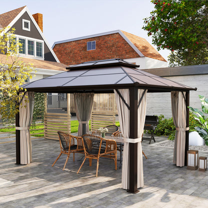 3 x 4m Hardtop Gazebo Canopy with UPF30+ Double Polycarbonate Roof, Aluminium Frame Garden Gazebo Permanent Pavilion