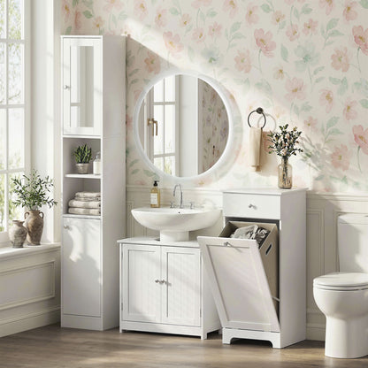 Under Sink Bathroom Cabinet, Freestanding Under Sink Cabinet with 2 Doors and Adjustable Shelf for Basin without or with Pede