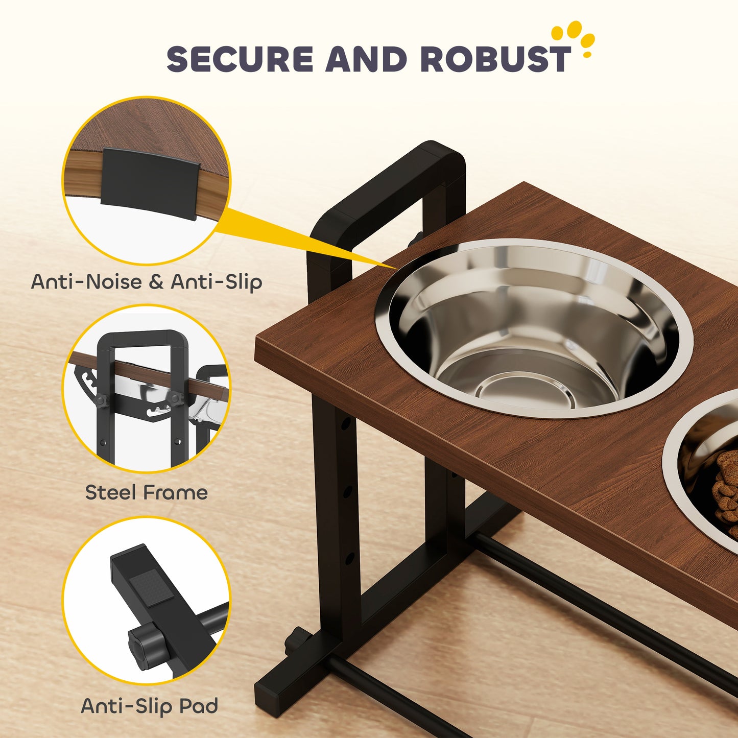 Raised Dog Bowls with Stand, 4 Heights Adjustable Pet Feeder with 3 Adjustable Angles for Small, Medium & Large Breeds, Brown