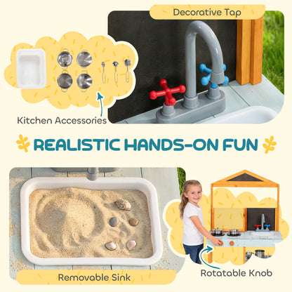 Mud Kitchen for Kids, Outdoor Wooden Play Kitchen with Sink, Stove, Cookware, Shelves, Pretend Play Toy for Ages 3-8