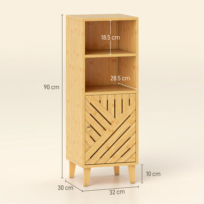 Slim Bathroom Cabinet with Bamboo Door and Legs, Narrow Bathroom Storage Cabinet