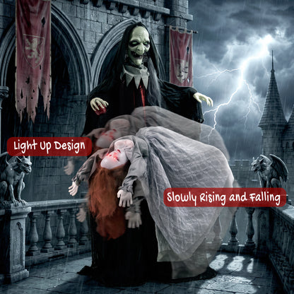 Halloween Animated Standing Witch with Floating Ghost Decoration with Rising and Falling Motion