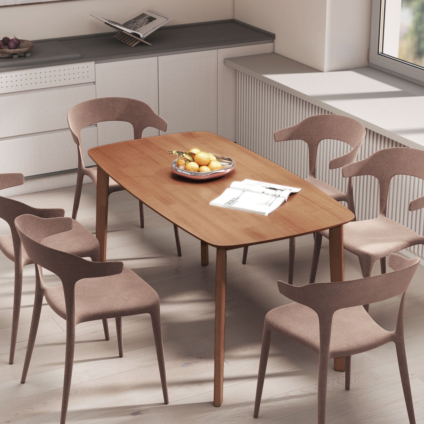 Pine Wood Rectangular Dining Table - Light Brown