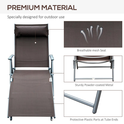Sun Lounger Steel Frame Outdoor Folding Chaise Texteline Lounge Chair Recliner with Headrest & 7 Levels Adjustable Backrest