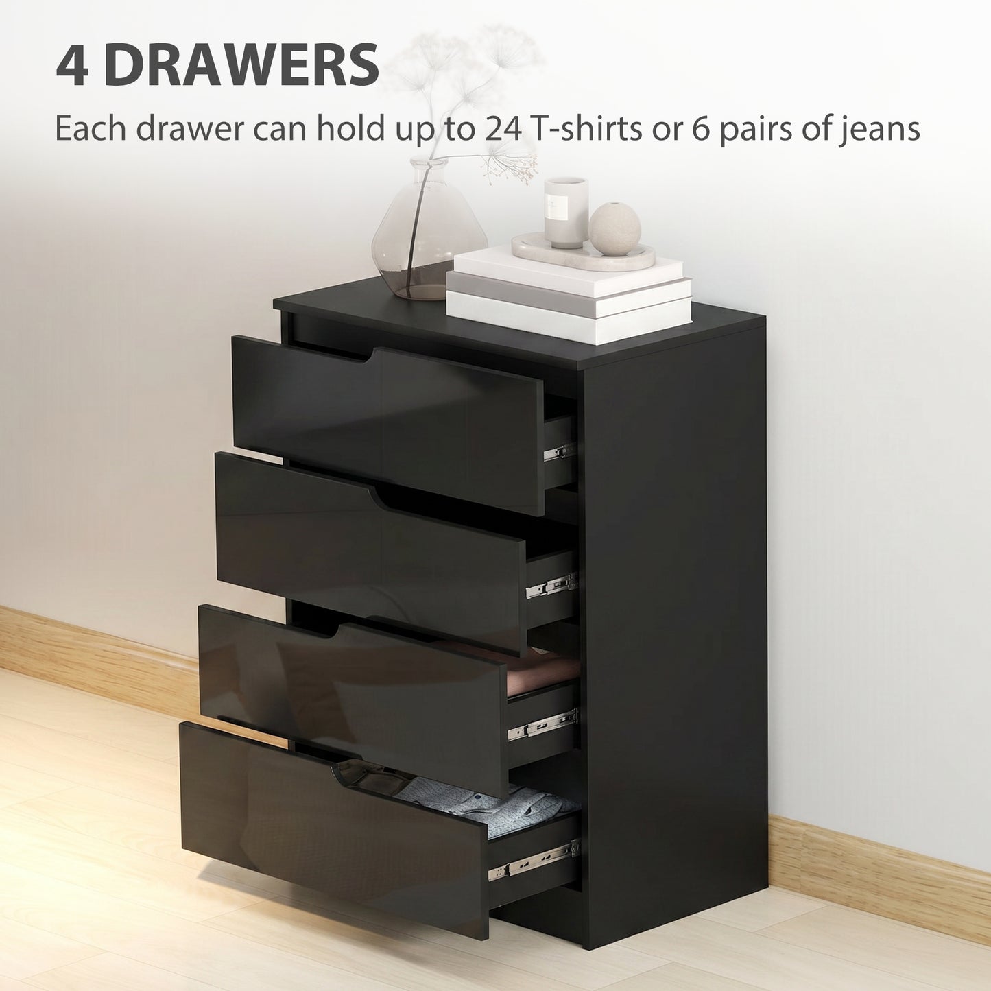 Chest of Four High Gloss Front Drawers - Black