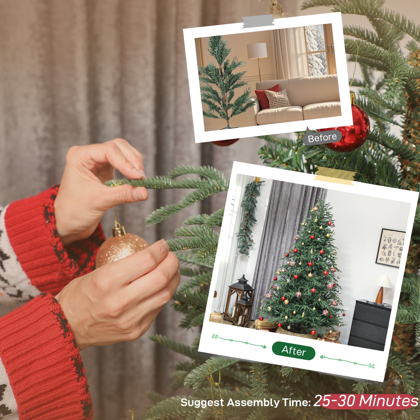 7 ft Full Spruce Christmas Tree with Realistic Dense Tips, Easy Assembly - Green