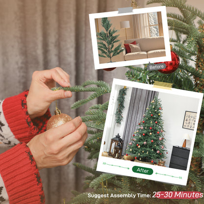 7 ft Full Spruce Christmas Tree with Realistic Dense Tips, Easy Assembly - Green