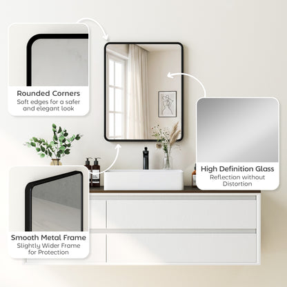 Rectangular Wall Mirror with HD Glass - Black
