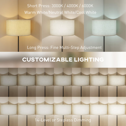 Floor Lamp with Remote, Height Adjustable Standing Lamp with Linen Shade