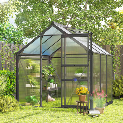 6 x 6ft Polycarbonate Greenhouse, Large Walk in Green House with Slide Door and Window