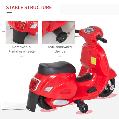 Vespa Licensed 6V Kids Electric Motorbike Ride On Motorcycle Battery Powered for 18-36 Months with Horn Light Red