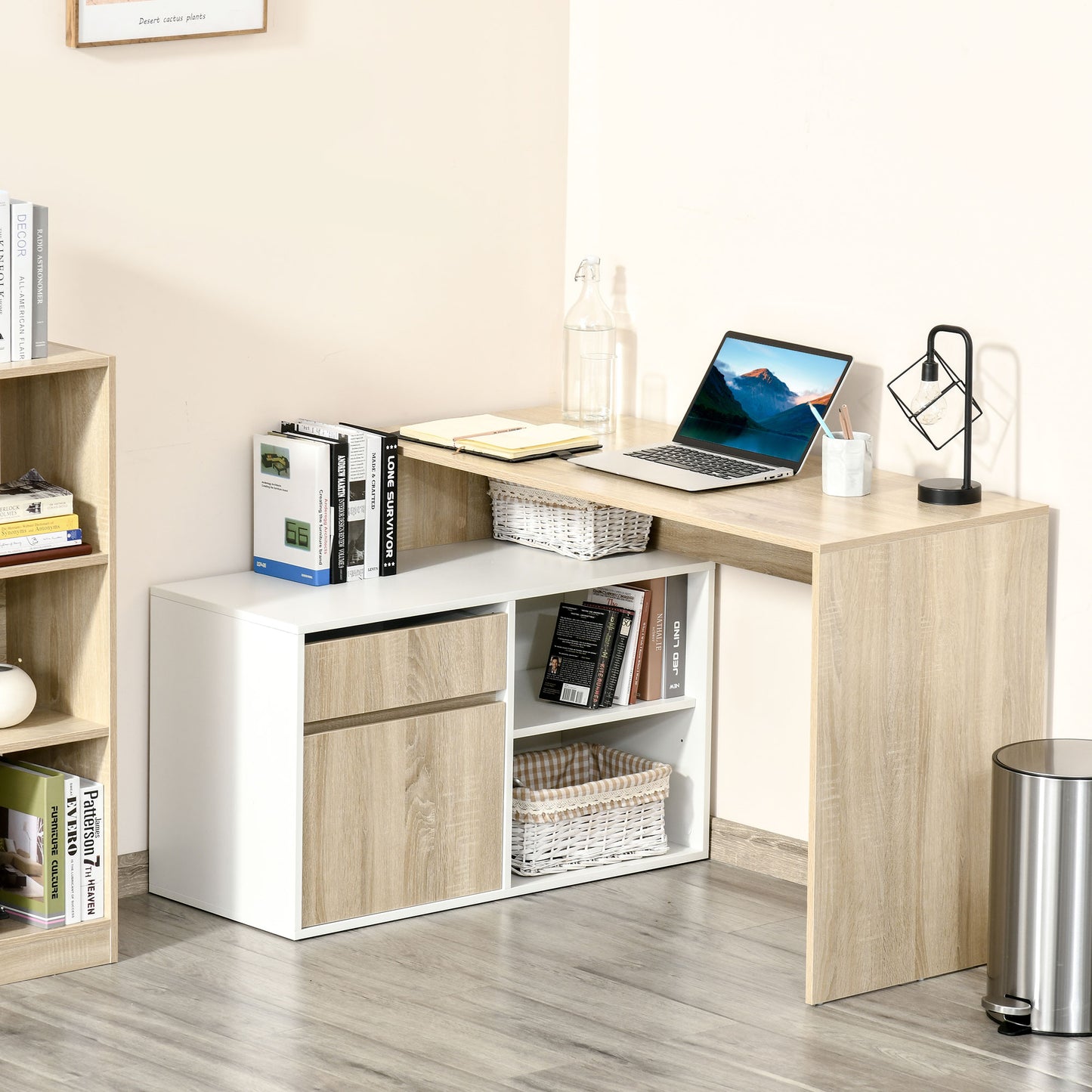 L-Shaped Desk, Corner Computer Desk with Storage Drawer, Adjustable Shelf, Cabinet for Home Office and Study