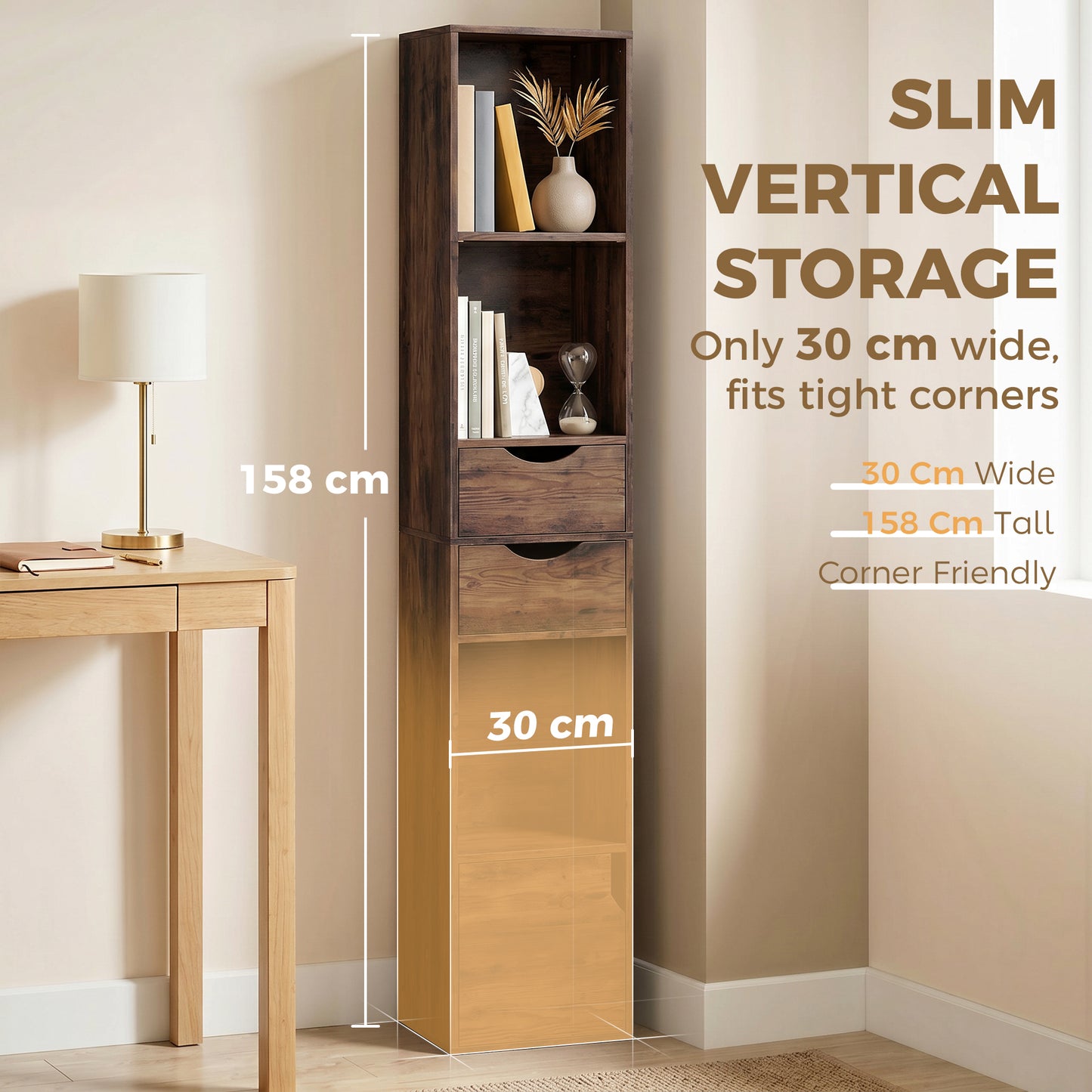 Bookcase with Drawers Adjustable Shelf Bookshelf with 2 Drawers and Cabinet 158 cm Rustic Brown