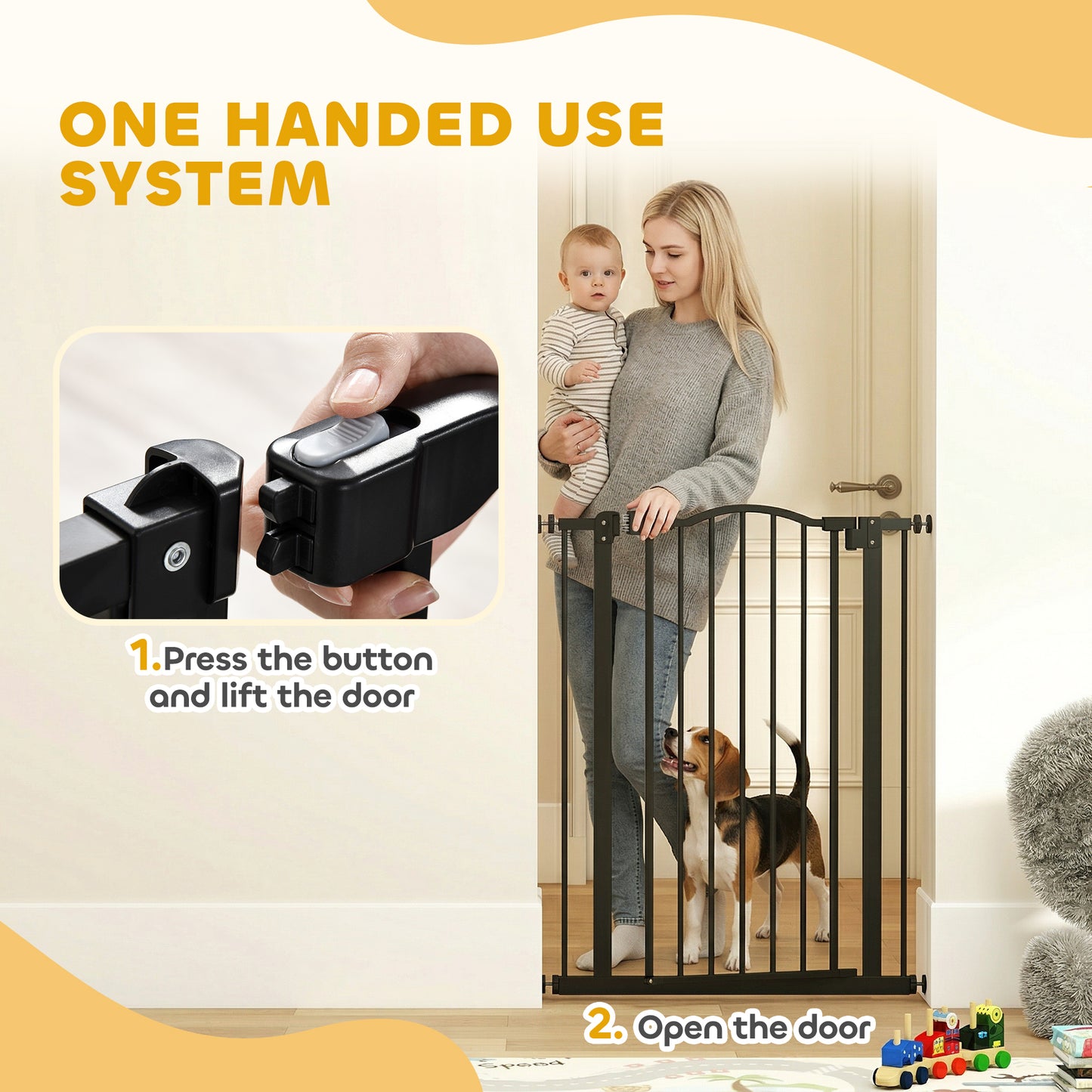 Pressure Fit Dog Stair Gate No Drilling Safety Gate Auto Close for Doorways, Hallways, 74-80cm Adjustable, 94cm Tall, Black
