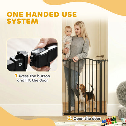 Pressure Fit Dog Stair Gate No Drilling Safety Gate Auto Close for Doorways, Hallways, 74-80cm Adjustable, 94cm Tall, Black
