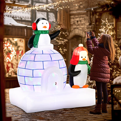 5ft Christmas Inflatable Two Penguins Wearing a Scarf with Ice House Blow Up Decor Home Indoors