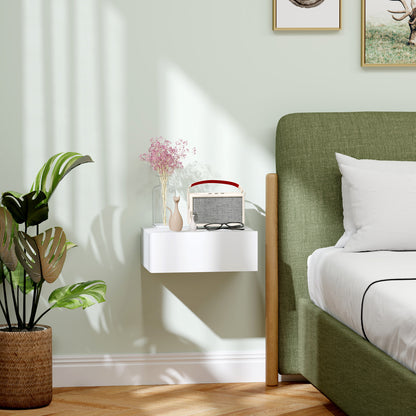 Floating Bedside Table, Wall-Mounted Nightstand with Storage Drawer, Small Side End Table for Bedroom, White