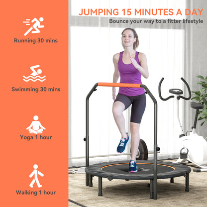 48" Foldable Mini Fitness Trampoline, with Adjustable Foam Handle, Orange