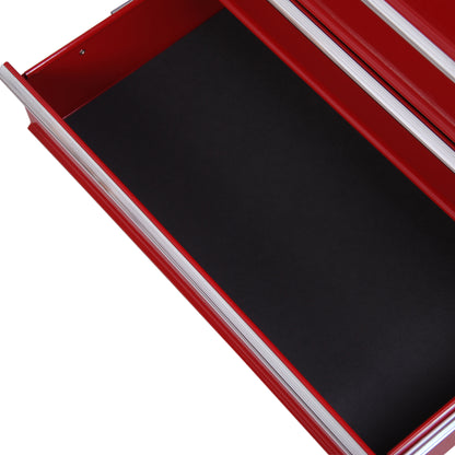 5 Drawer Tool Box on Wheels, Lockable Steel Tool Cabinet with Side Handle, Red